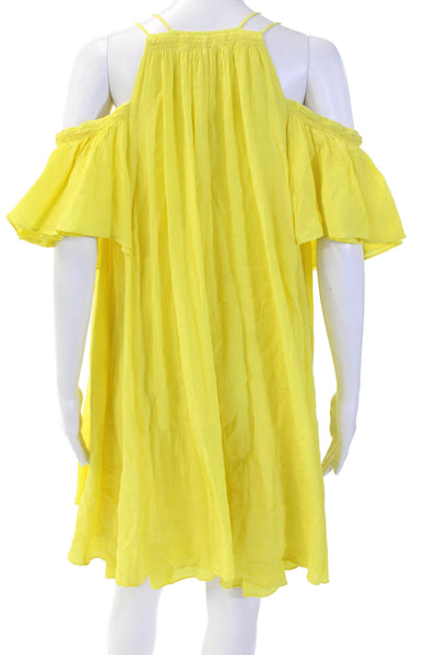 A Piece Apart Women Kaftan Sundress Yellow Silk V-Neck Mini Zip Size 2