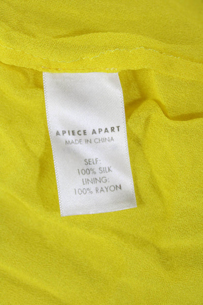 A Piece Apart Women Kaftan Sundress Yellow Silk V-Neck Mini Zip Size 2