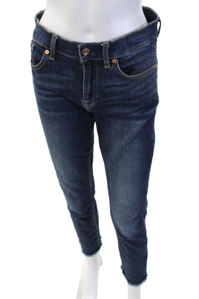7 For All Mankind Womens Dark Blue Ankle Cropped High Rise Jeans Size 28