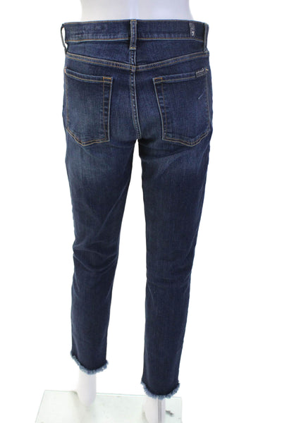 7 For All Mankind Womens Dark Blue Ankle Cropped High Rise Jeans Size 28