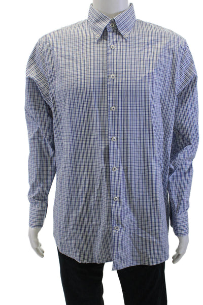 Charles Tyrwhitt Mens Long Sleeve Button Up Plaid Print Shirt Blue Size XL