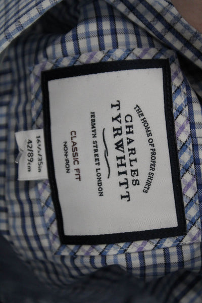 Charles Tyrwhitt Mens Long Sleeve Button Up Plaid Print Shirt Blue Size XL