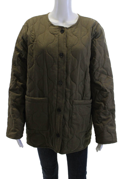 Bella Dahl Women Quilted Army Jacket Green Button Long Sleeve Size L