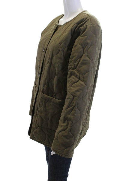 Bella Dahl Women Quilted Army Jacket Green Button Long Sleeve Size L