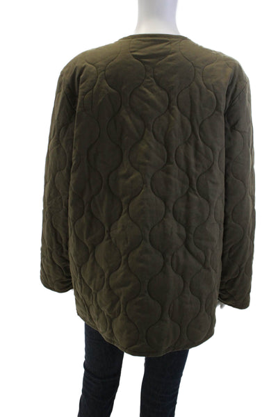 Bella Dahl Women Quilted Army Jacket Green Button Long Sleeve Size L