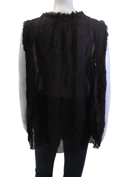 Rabens Saloner Women Bohemian Sleeveless Viscose Blouse Black Round Neck Size S