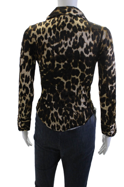 Zara Women Beige Animal Print Collared Long Sleeve Button Up Blouse Size XS
