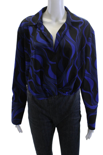Zara Women Black Geometric Collared Button Long Sleeve Blouse Size M