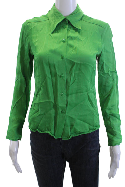 Zara Womens Basic Collared Button-Up Blouse Green Long Sleeve 90s Size S