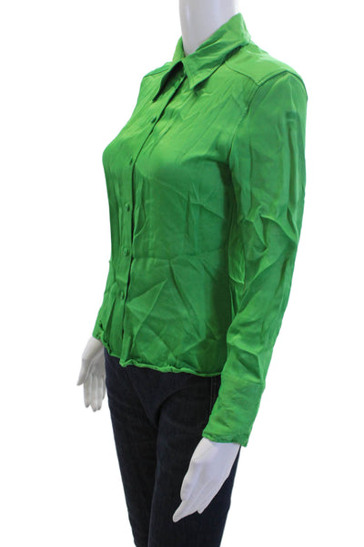 Zara Womens Basic Collared Button-Up Blouse Green Long Sleeve 90s Size S