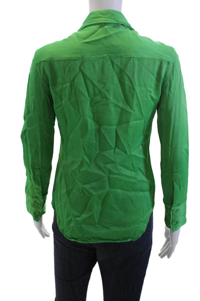 Zara Womens Basic Collared Button-Up Blouse Green Long Sleeve 90s Size S