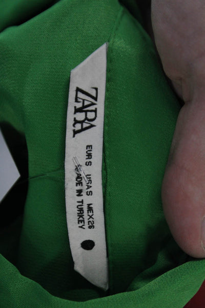 Zara Womens Basic Collared Button-Up Blouse Green Long Sleeve 90s Size S