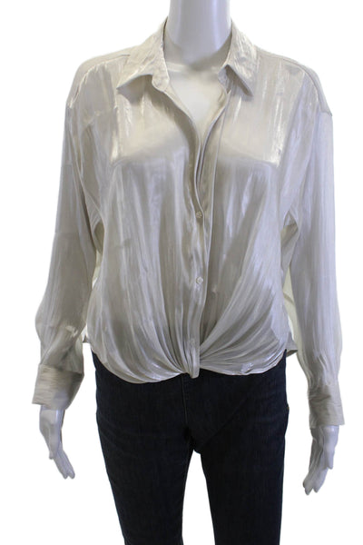Zara Womens White Collared Button Up Blouse Long Sleeve Polyester Size XS