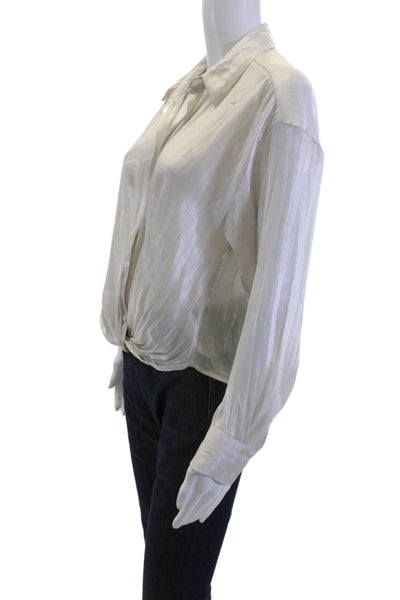 Zara Womens White Collared Button Up Blouse Long Sleeve Polyester Size XS