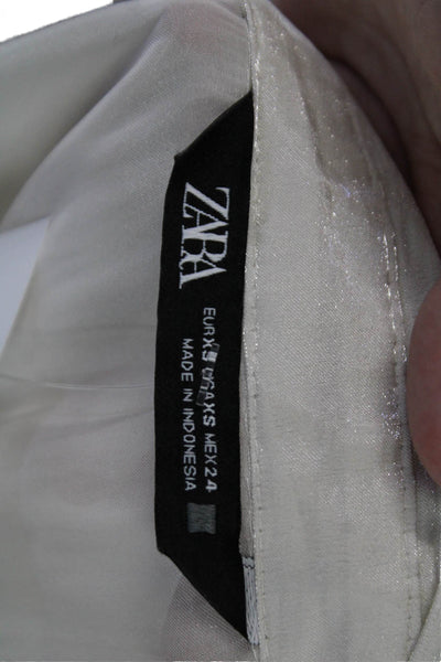 Zara Womens White Collared Button Up Blouse Long Sleeve Polyester Size XS