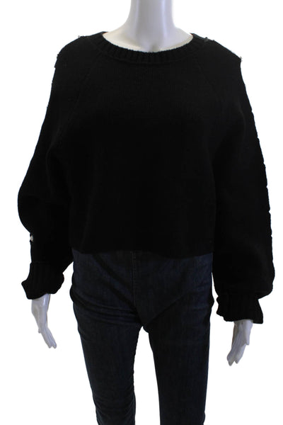 Zara Women Black Gothic Pullover Sweater Crew Neck Long Sleeve Button Size S