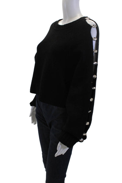 Zara Women Black Gothic Pullover Sweater Crew Neck Long Sleeve Button Size S