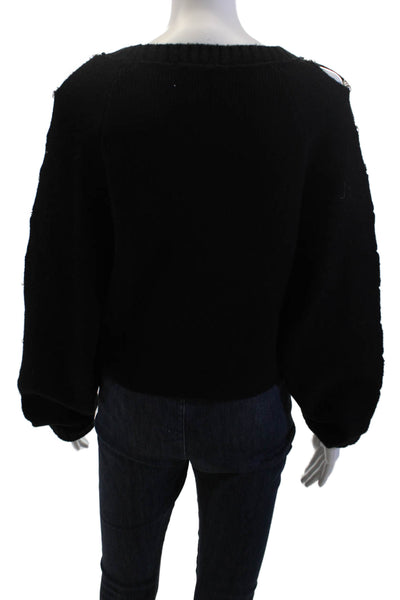 Zara Women Black Gothic Pullover Sweater Crew Neck Long Sleeve Button Size S