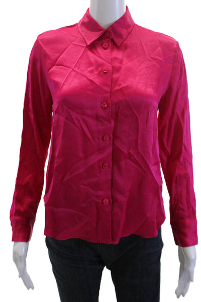 Zara Women Pink Collared Button Up Long Sleeve Basic Blouse Size XS