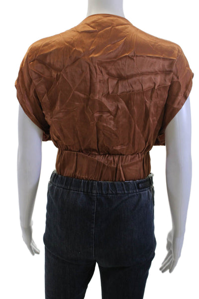 Zara Women Cropped Sleeveless V Neck Brown Boho Tie Blouse Size XS