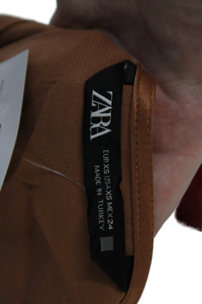Zara Women Cropped Sleeveless V Neck Brown Boho Tie Blouse Size XS