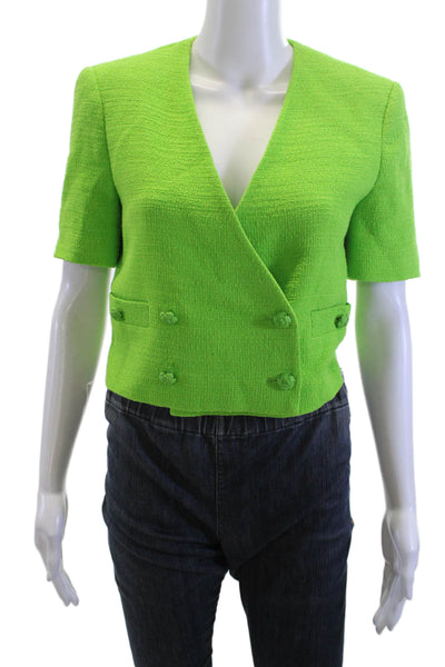 Zara Womens Green V-Neck Short Sleeve Solid Blazer Size S