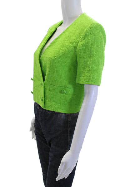 Zara Womens Green V-Neck Short Sleeve Solid Blazer Size S