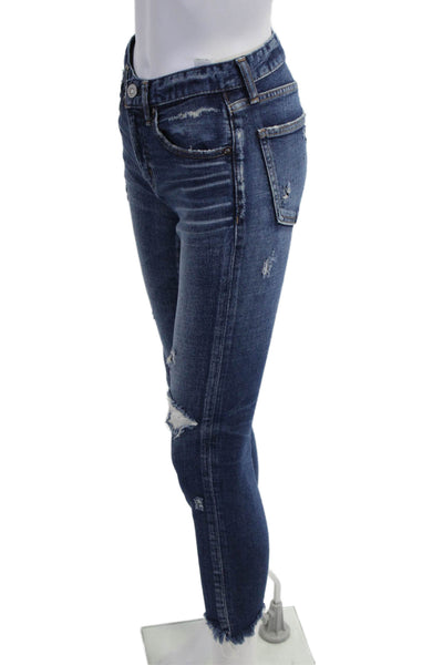 Moussy Womens Ankle Cropped Skinny Mid Rise Jeans Dark Blue Button Size 25