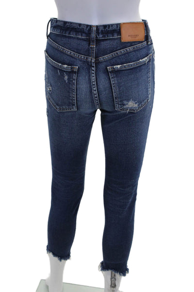 Moussy Womens Ankle Cropped Skinny Mid Rise Jeans Dark Blue Button Size 25