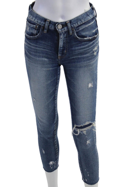 Moussy Womens Dark Blue Ankle Cropped Skinny Jeans Mid Rise Size 24