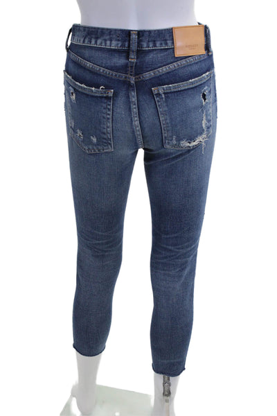 Moussy Womens Dark Blue Ankle Cropped Skinny Jeans Mid Rise Size 24
