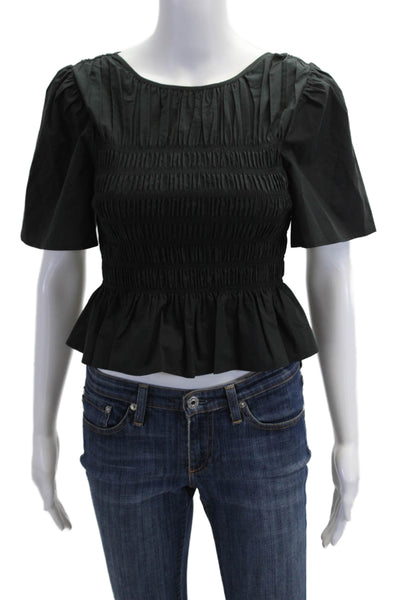 Rails Women Black Cropped Blouse Tie Neck Short Sleeve Petite Size XS