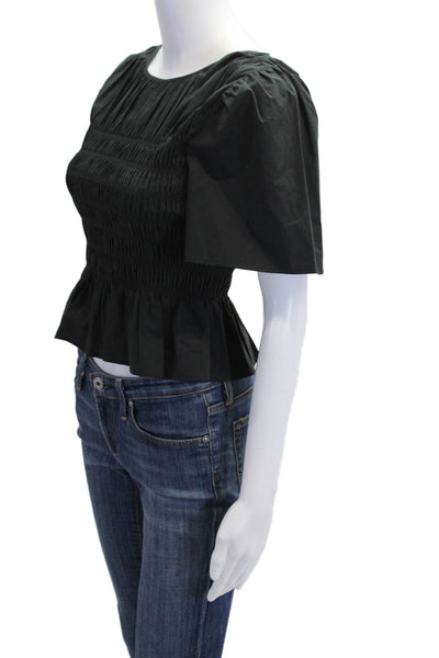 Rails Women Black Cropped Blouse Tie Neck Short Sleeve Petite Size XS