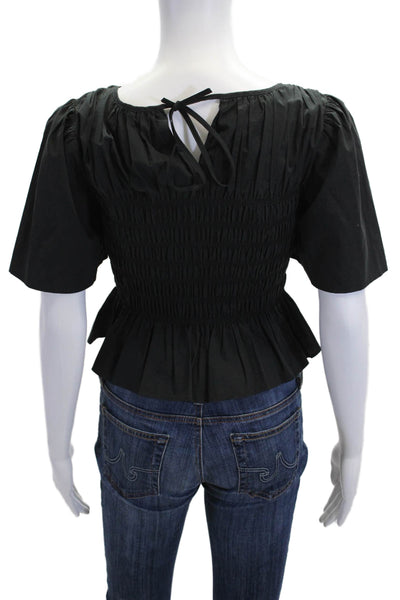 Rails Women Black Cropped Blouse Tie Neck Short Sleeve Petite Size XS