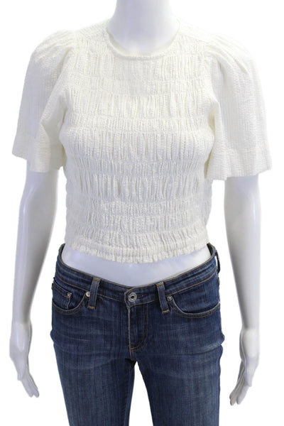 Apiece Apart Womens Cropped White Organic Cotton Blouse Size XS