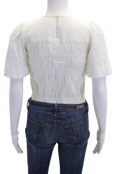 Apiece Apart Womens Cropped White Organic Cotton Blouse Size XS