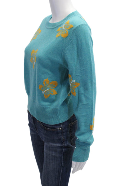 The Westside Womens Light Blue Floral Crew Neck Pullover Sweater Size XS