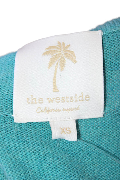 The Westside Womens Light Blue Floral Crew Neck Pullover Sweater Size XS
