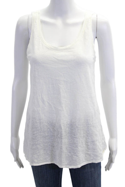 Eileen Fisher Womens Basic Sleeveless Linen Tank White Round Neck Size S
