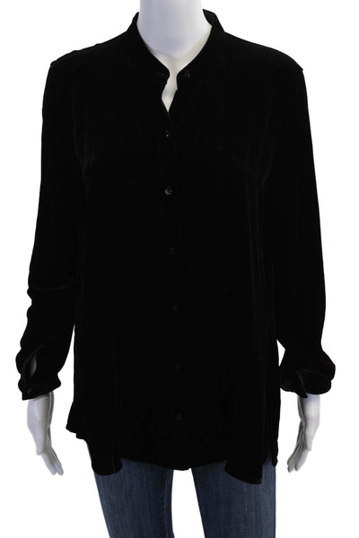 Eileen Fisher Womens Petite Tunic Black Mock Neck Long Sleeve Silk Size S