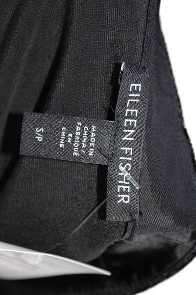 Eileen Fisher Womens Petite Tunic Black Mock Neck Long Sleeve Silk Size S