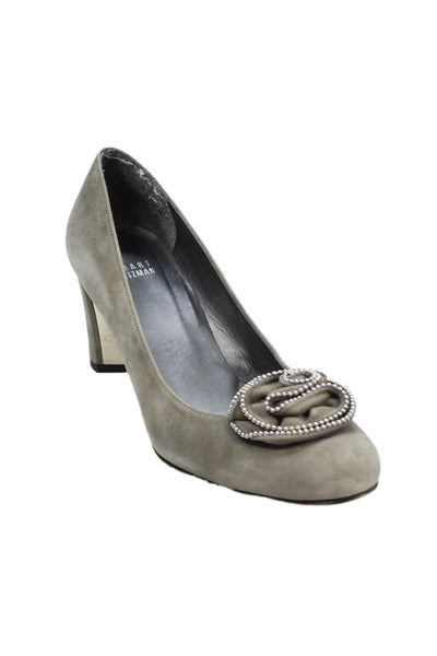 Stuart Weitzman Womens Suede Beaded Floral Applique Pumps Grey Size 8.5 Medium