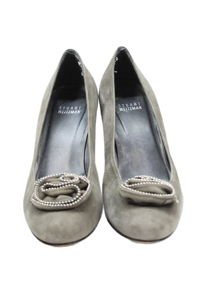 Stuart Weitzman Womens Suede Beaded Floral Applique Pumps Grey Size 8.5 Medium
