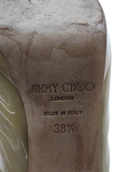 Jimmy Choo Womens Patent Leather Open Toe Slingbacks Pumps Beige Size 38.5 8.5