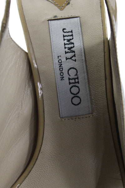Jimmy Choo Womens Patent Leather Open Toe Slingbacks Pumps Beige Size 38.5 8.5