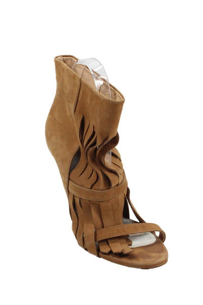 Maison Martin Margiela Womens Suede Open Toe Fringe Ankle Boots Brown Size 36 6