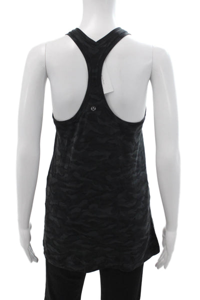 Lululemon Womens Black Camouflage Basic Tank Nylon Round Neck Size 10