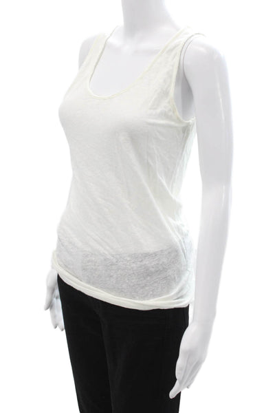 Majestic Paris Women Basic Sleeveless White Linen Blend Round Neck Tank Size 3