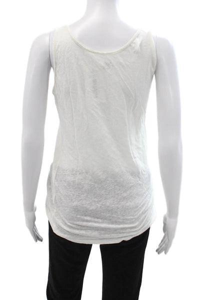 Majestic Paris Women Basic Sleeveless White Linen Blend Round Neck Tank Size 3