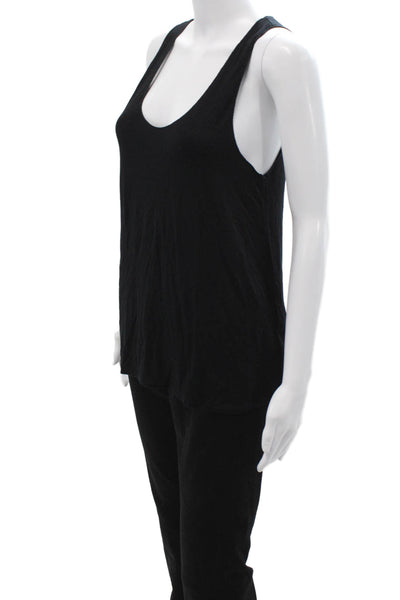 Joie Women Black Basic Sleeveless Tank Round Neck Viscose Elastane Size M